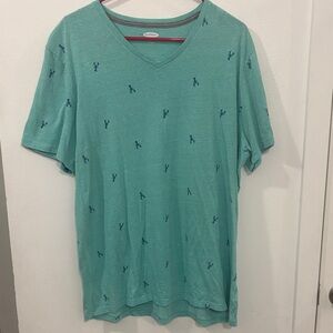Old Navy Teal V-Neck Shirt with Navy Pattern